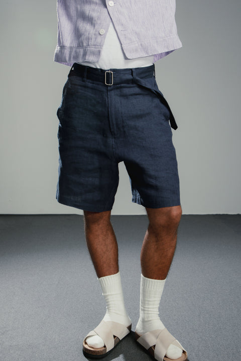 Unisex Belted Linen Shorts