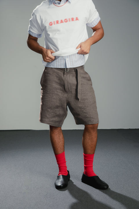 Unisex Belted Linen Shorts