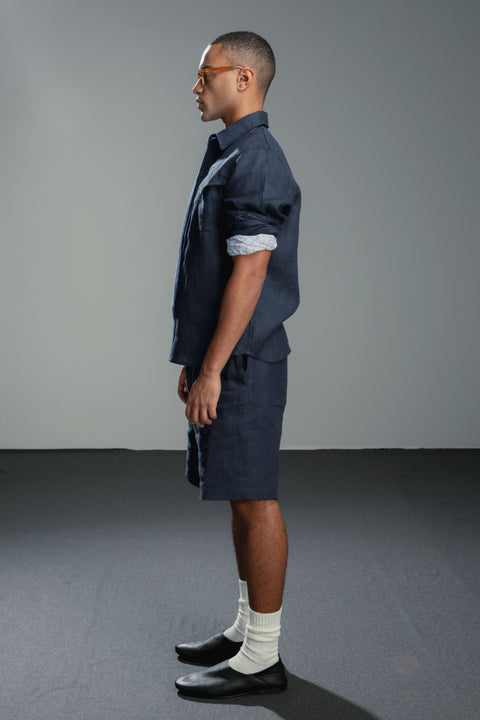 Unisex Belted Linen Shorts